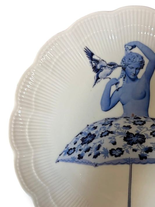 Vintage Wandbord Blauwe Dame | Het Maakhuys