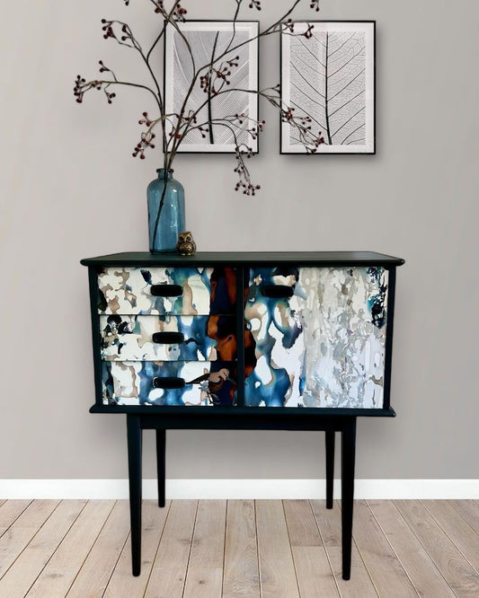 Vintage cabinet covered with Shore Waders by Mairi Helena | The Vintage Vibe