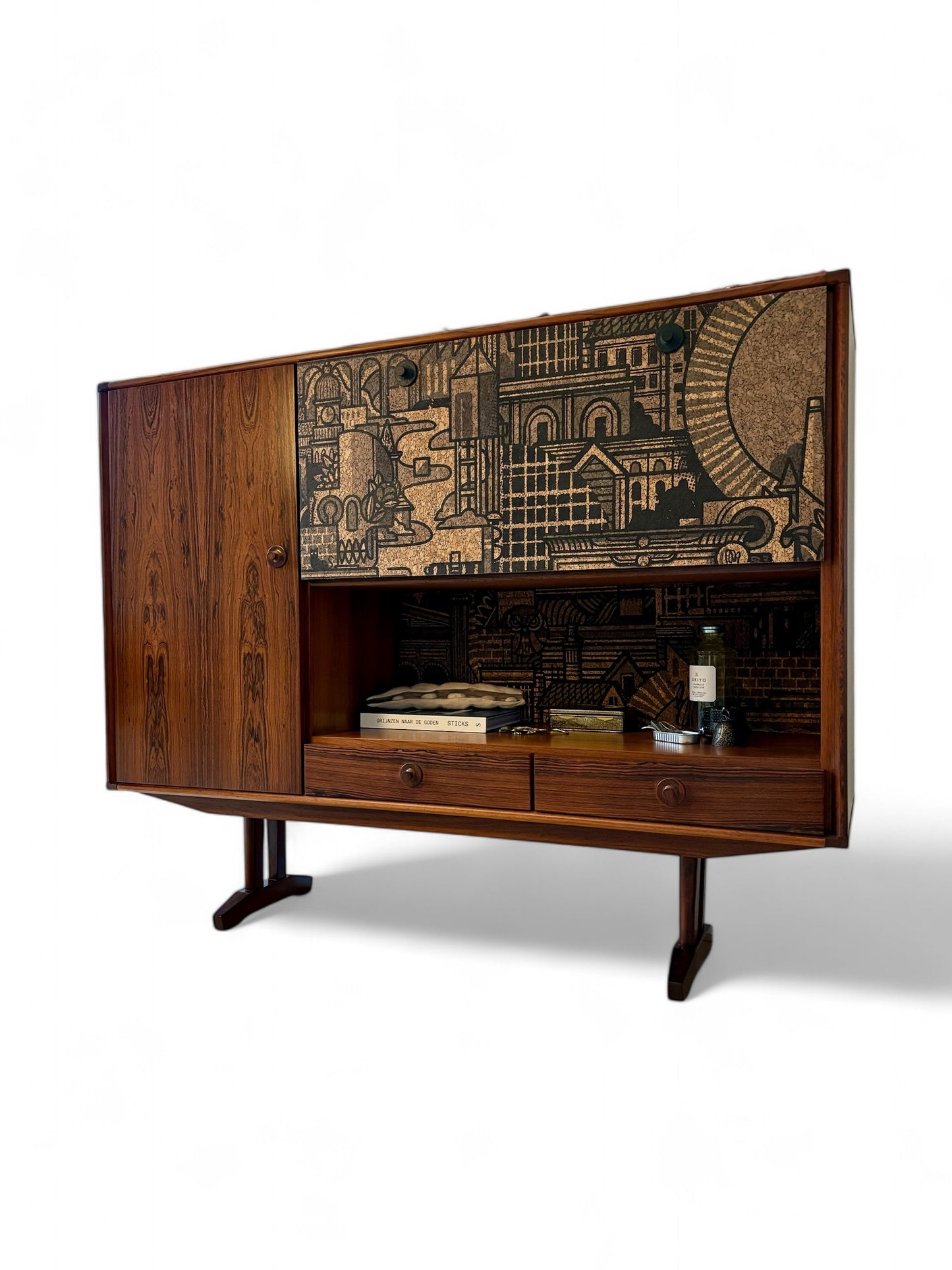 Mid Century Modern Highboard with 'Hit the North' cork print | The Vintage Vibe
