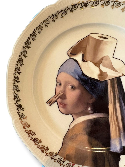 Vintage Wandbord Meisje met de Parel Toilet Goud | Het Maakhuys