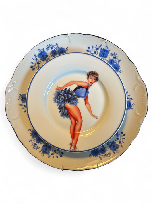 Vintage Wandbord Blauwe Dame