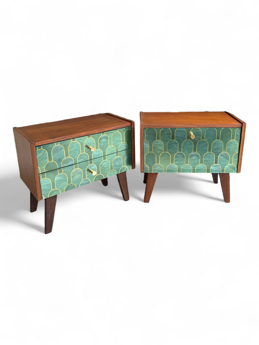 Vintage bedside tables covered in Nizwa Jade by Bethan Gray | The Vintage Vibe